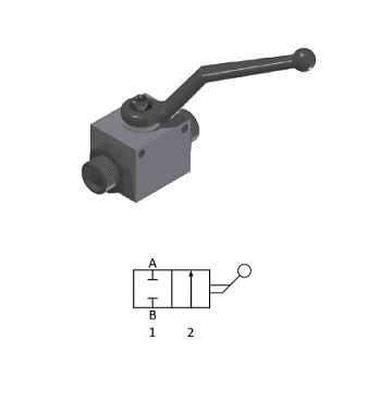 Кран двухходовой  BSPP 1/4" 25 л/мин 500 bar (К) (с отверстиями для крепежа)
